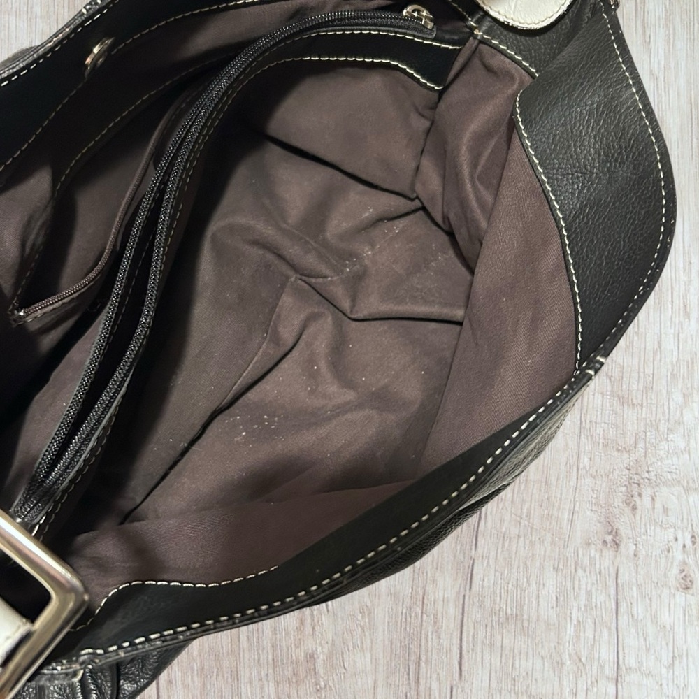 Pulicati Italia Purse Color Block Black White Leather Shoulder 3 Compartments - Picture 10 of 13